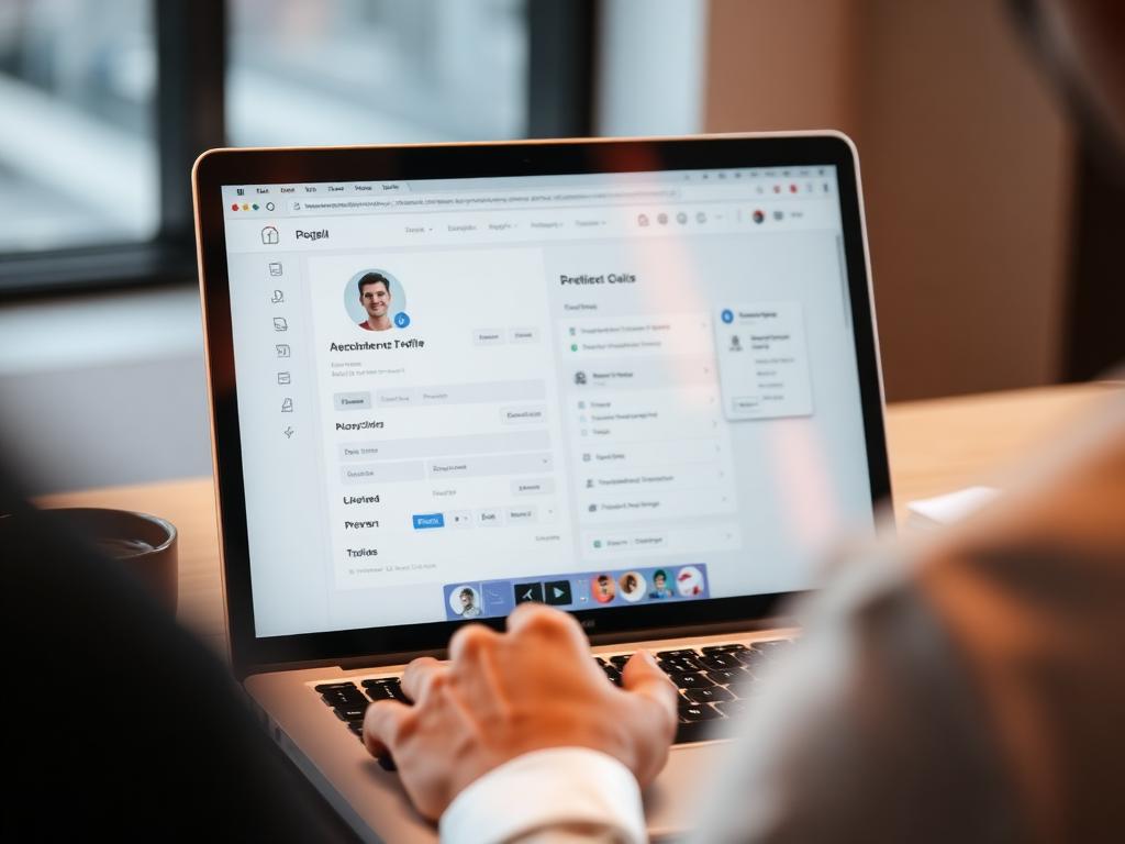 Persona editando una ficha profesional en un portátil