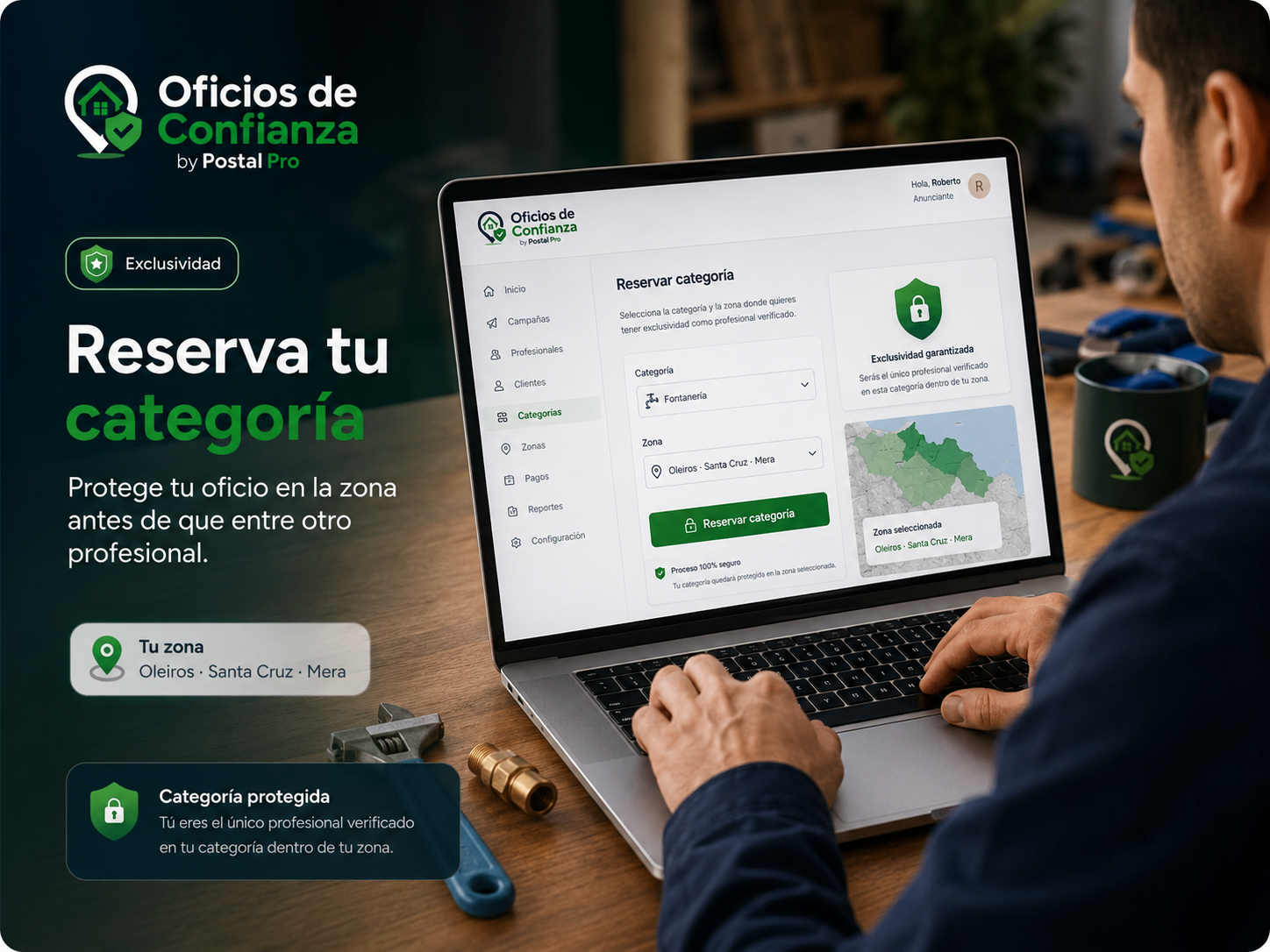 Profesional reservando una categoría exclusiva en Oficios de Confianza