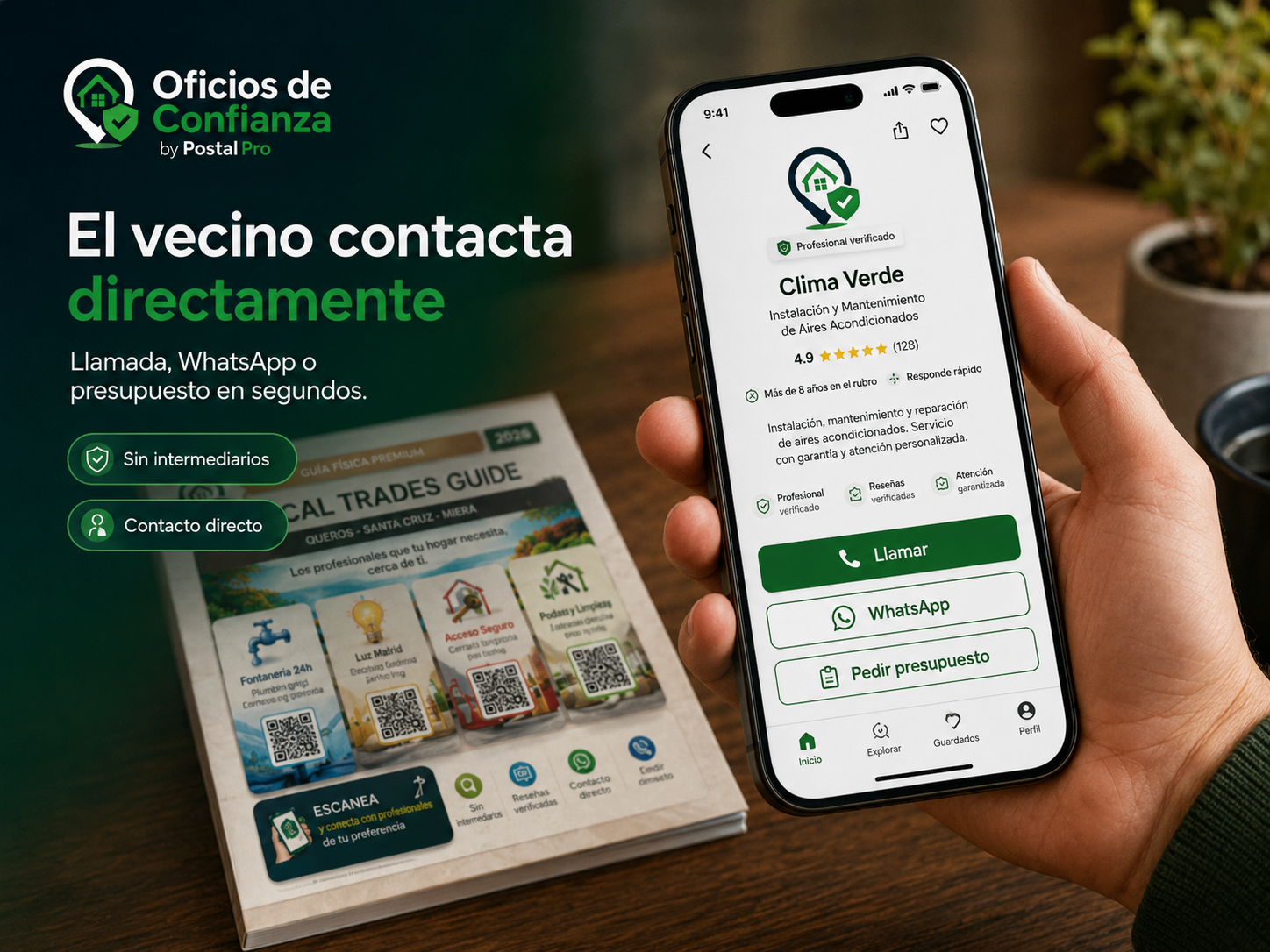 Vecino contactando directamente con un profesional desde la ficha digital