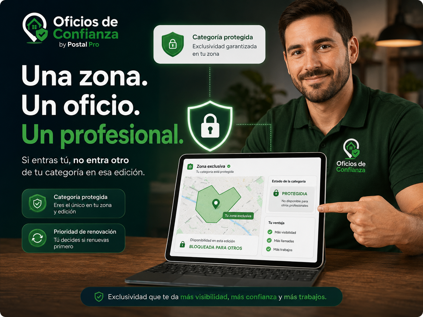 Profesional con categoría exclusiva protegida en una zona