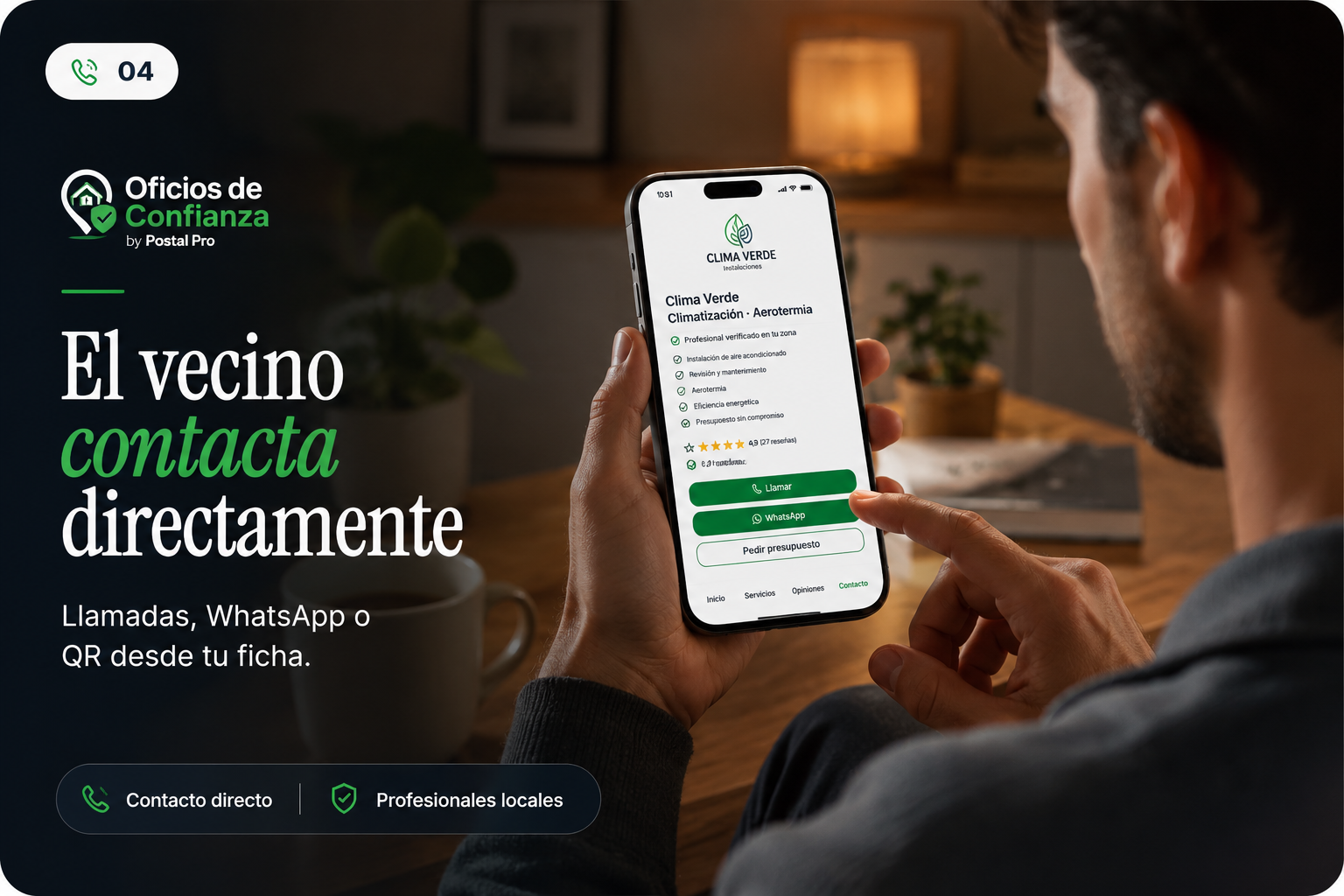 Vecino contactando directamente con un profesional desde el móvil