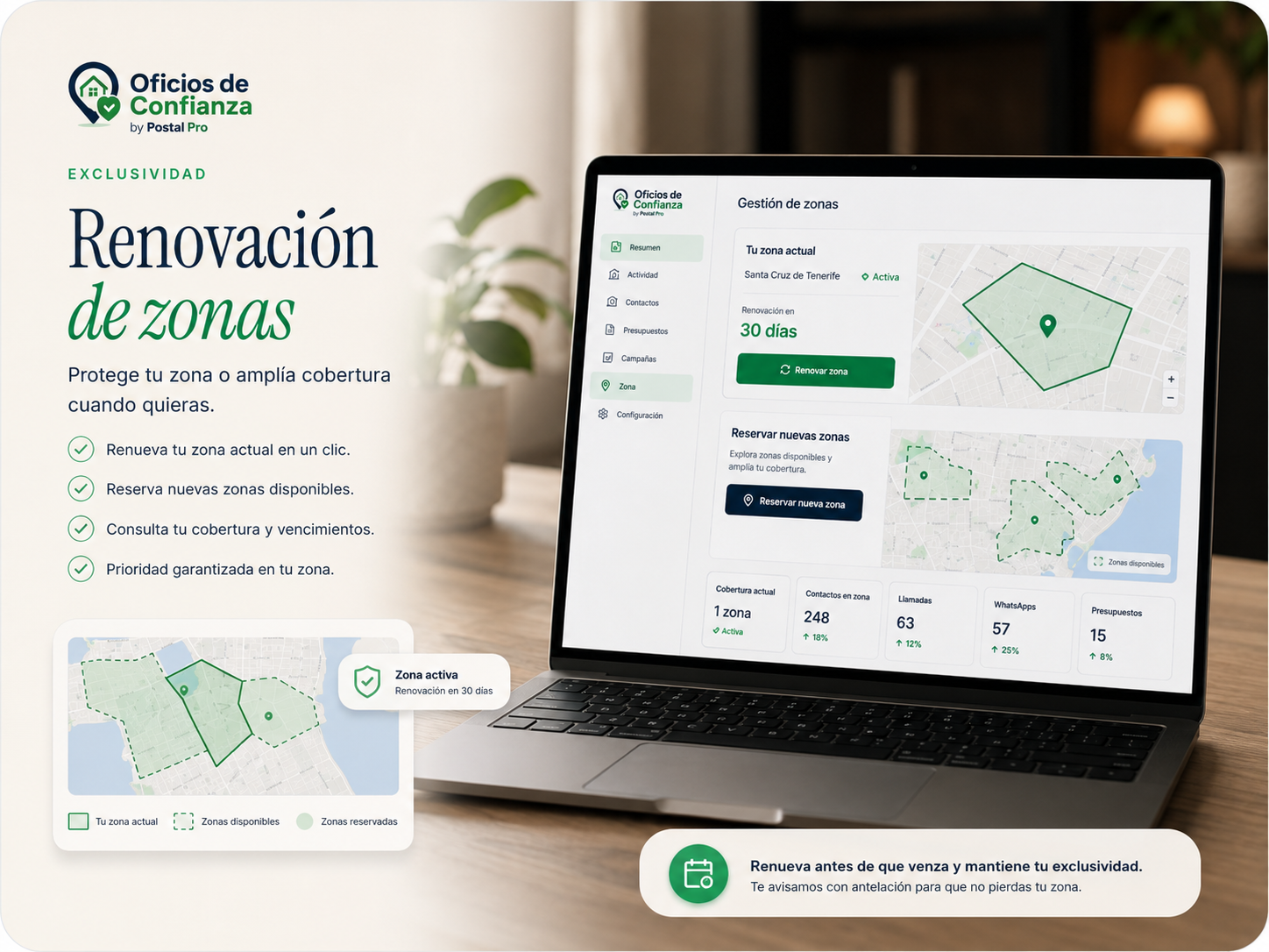 Gestión de renovación de zonas y ampliación de cobertura